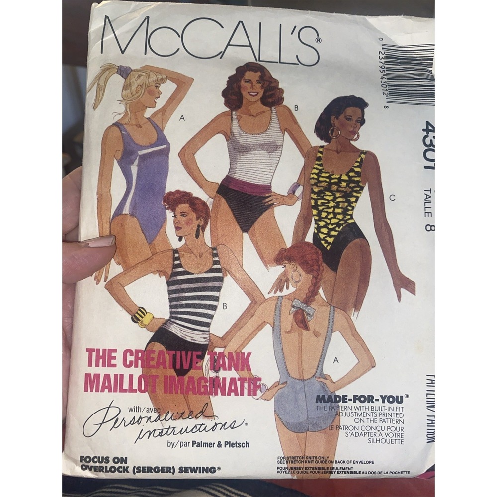 Vintage 1980s McCalls 4301 Sewing Pattern Misses One Piece Swimsuit Size 8 Cut